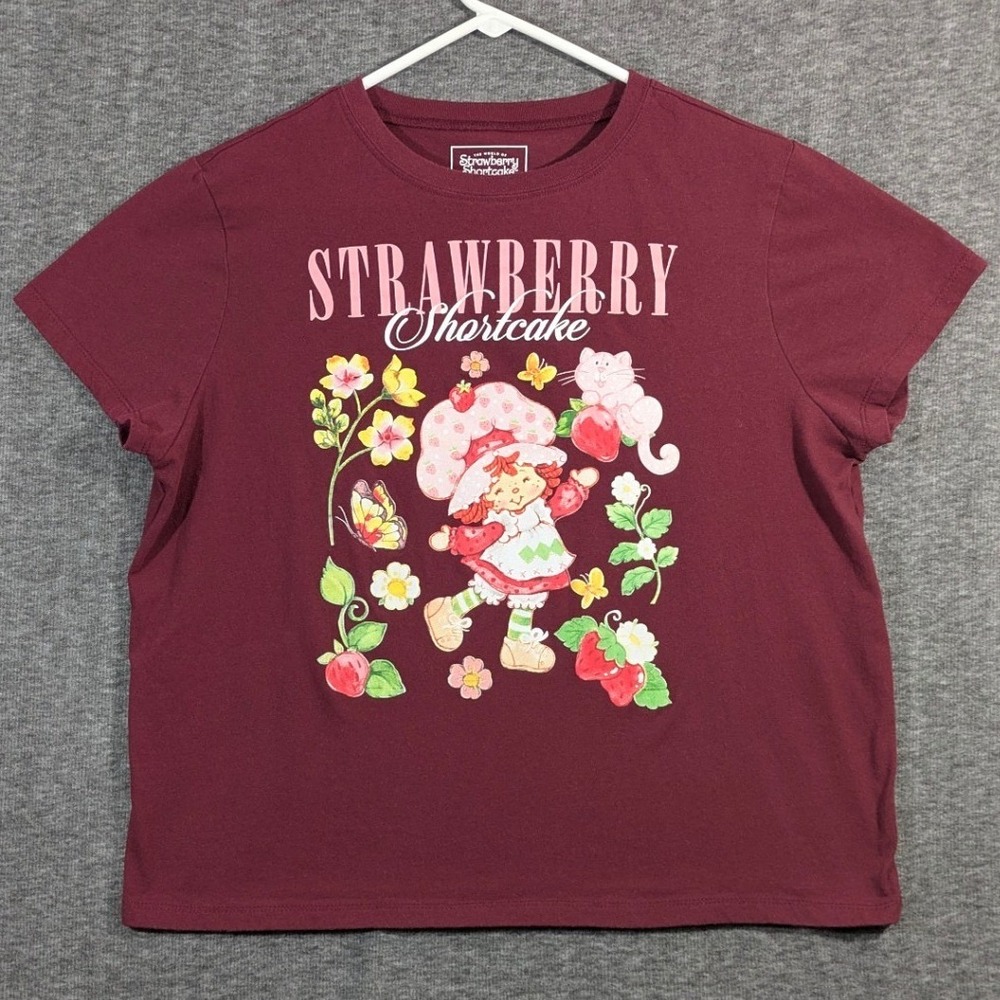 Strawberry Shortcake‎ Graphic Burgundy Short Sleeve Baby Tee Shirt Size XL
